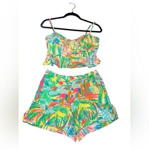 Lilly Pulitzer Linnea 2 piece Crop Top Short Set Sea Salt and Sun Size 0